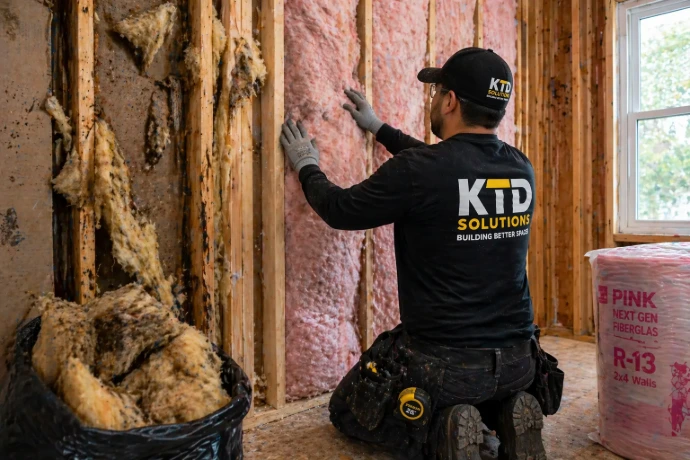 ktd worker in process of insulation installation