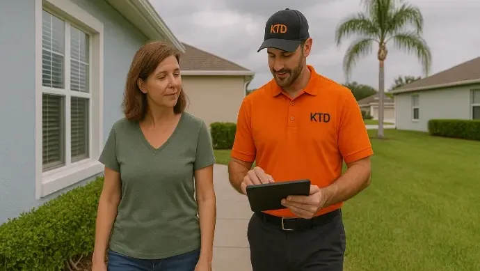 ktd employee walking with customer and explaining work