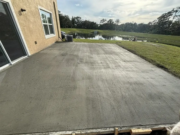  a freshly poured concrete patio