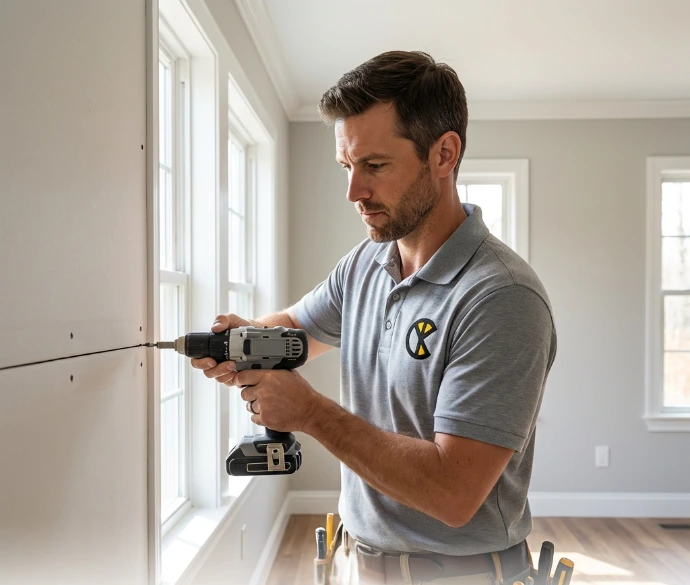 worker drilling on the wall