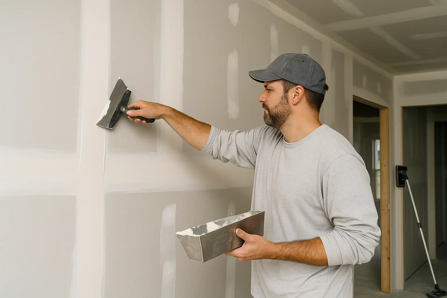 Drywall installation and finishing in a Brandon living room remodel