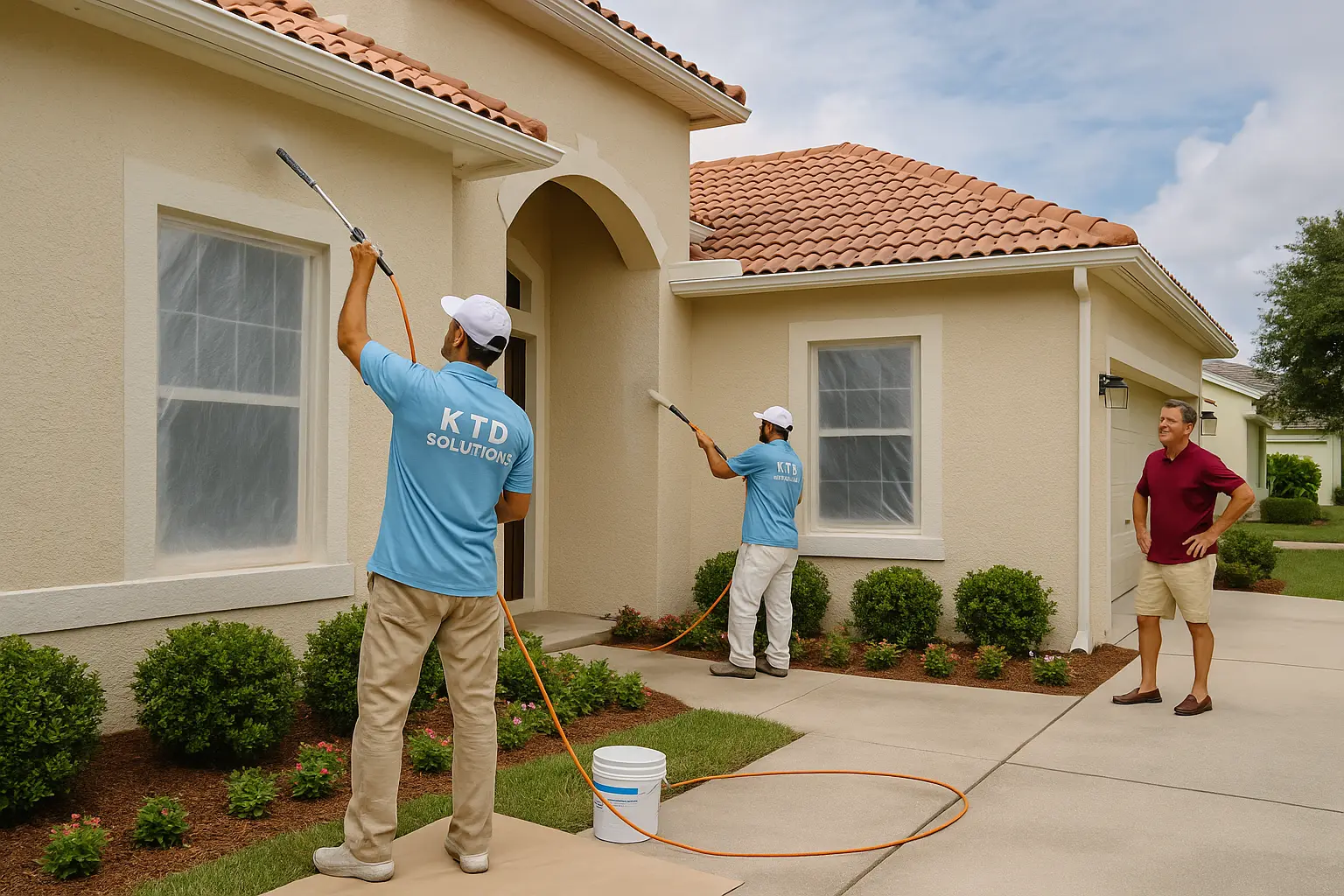 Exterior stucco painting by KTD Solutions team in Sarasota