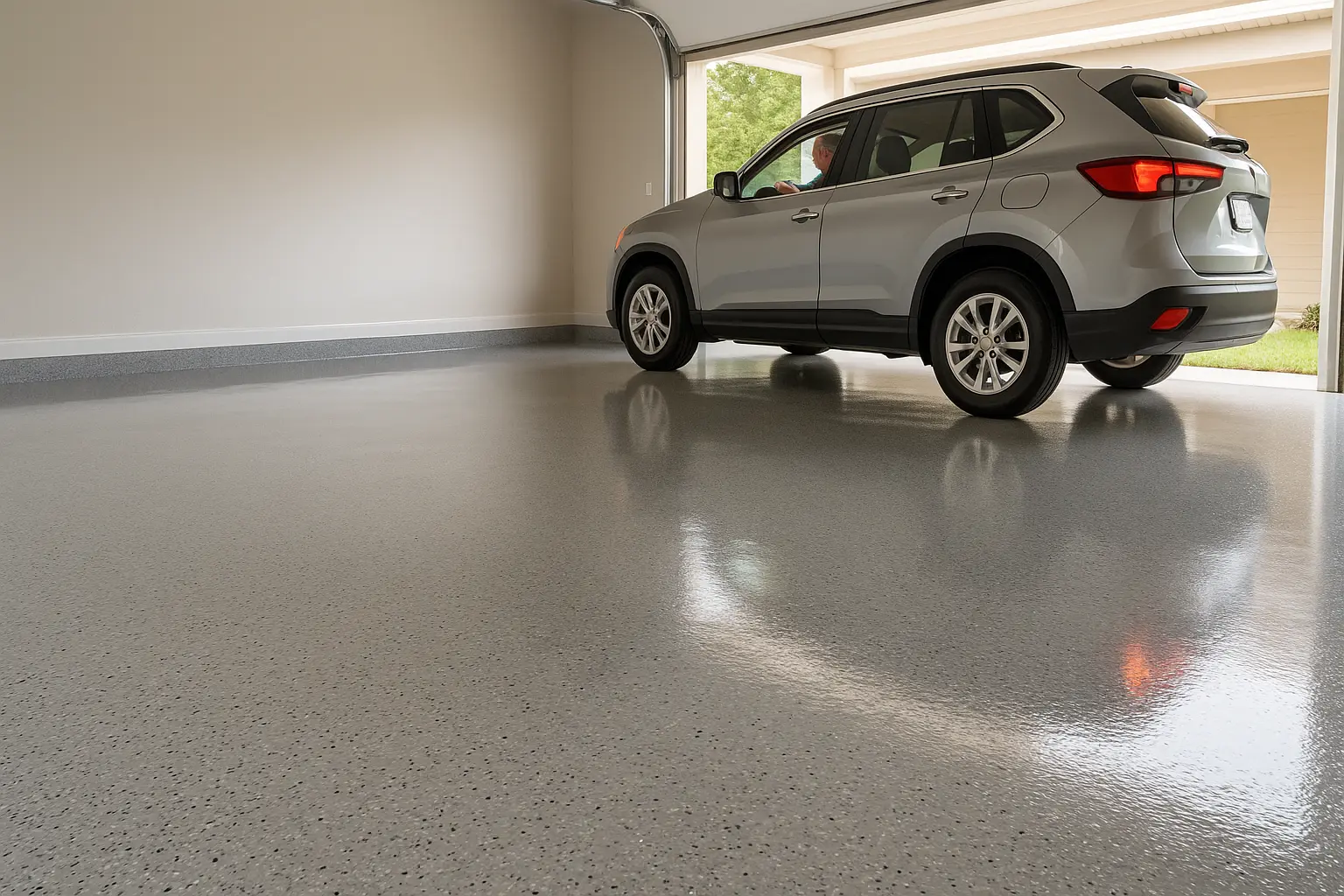 Epoxy-coated garage floor installation by KTD Solutions in Tampa Bay